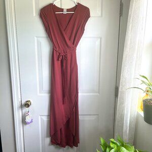 l*space V-Neck Cap Sleeve Wrap Maxi Feminine Dress Current Dusty Rose Small